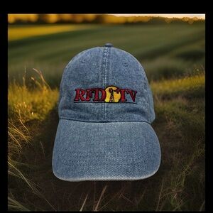 RFD-TV Rural Farm Country Windmill AG Channel Logo Hat Gray Denim Adjustable Cap